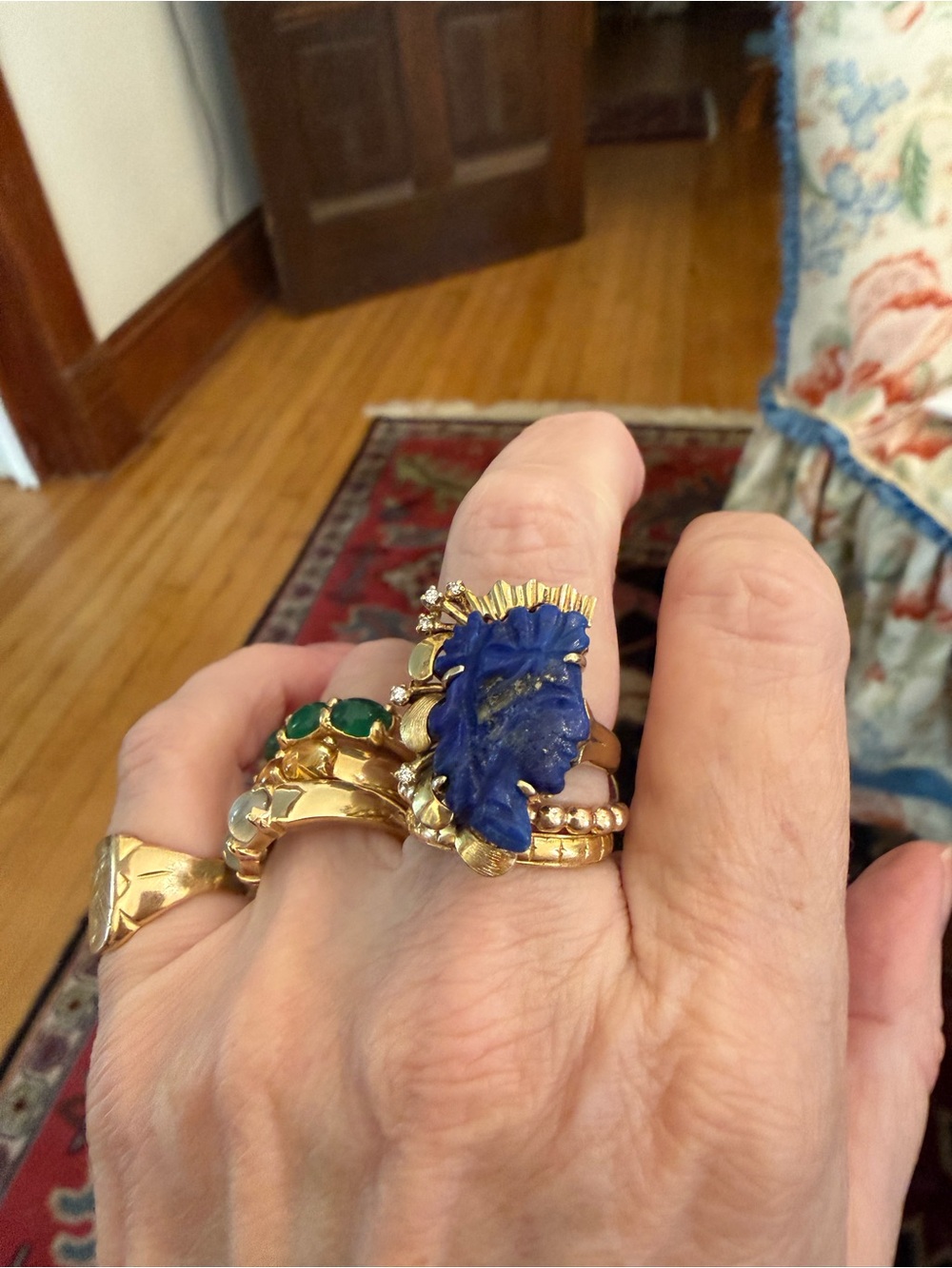 Vintage “Lady Liberty” Lapis Lazuli + Diamond 14k Ring 🇺🇸 - Picture 5 of 12